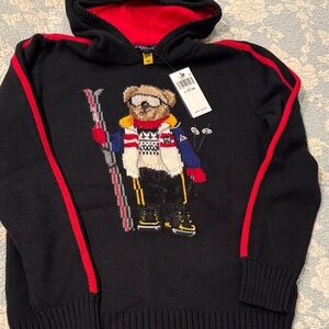 Ralph Lauren Black and Red Hooded Sweater Polo Bear